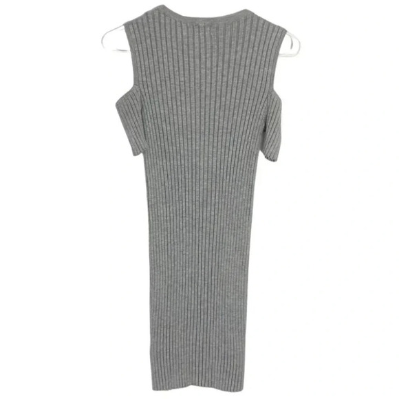LF SEEK The Label Dress Womens Size Medium Ribbed Knit Cold Shoulder Gray Gray - Picture 2 of 6
